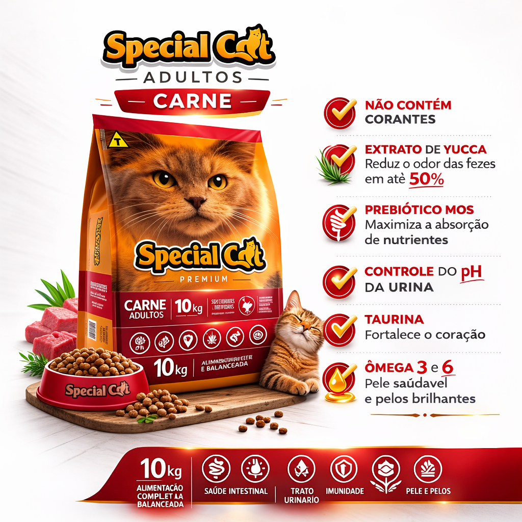 Ração Seca Special Cat Gatos Adultos Sabor Carne 10.1kg em Oferta na Shopee