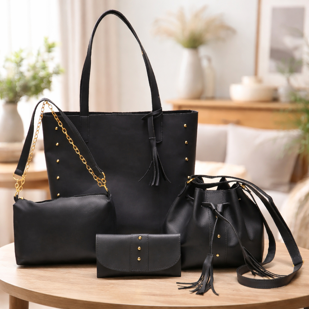 BOLSA FEMININA KIT COM 4 PEÇAS BOLSA DE OMBRO E COM CARTEIRA LANÇAMENTO em Oferta na Shopee