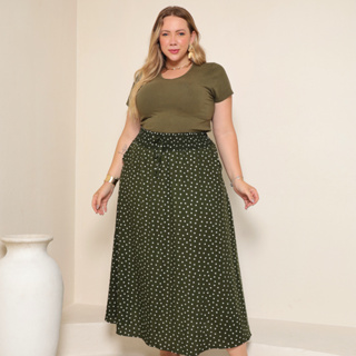 Saia Longa Viscolinho Estampada Forrada Moda Verão Cintura Alta com Bolso Elastico e Fendas Laterais Plus Size em Oferta na Shopee