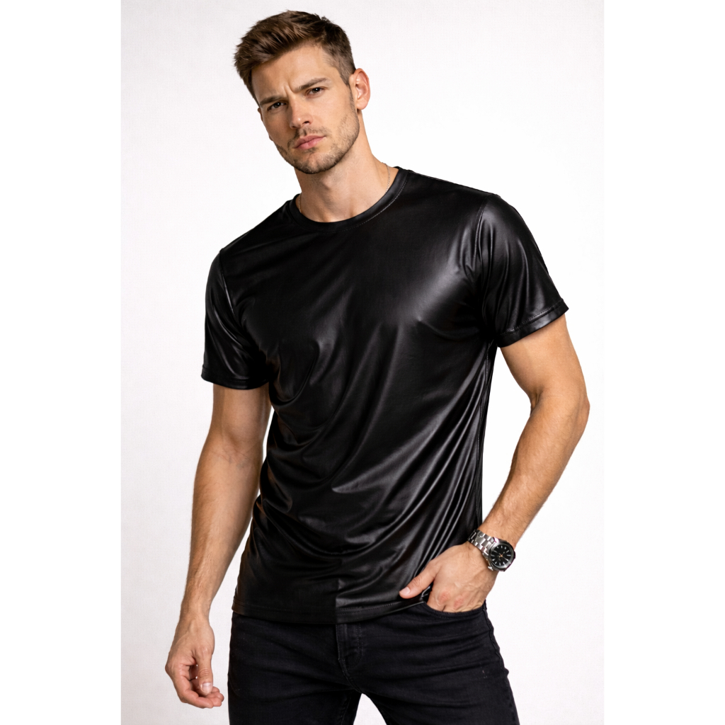 Camiseta De Couro Cirrê Slim Lançamento Promoção em Oferta na Shopee