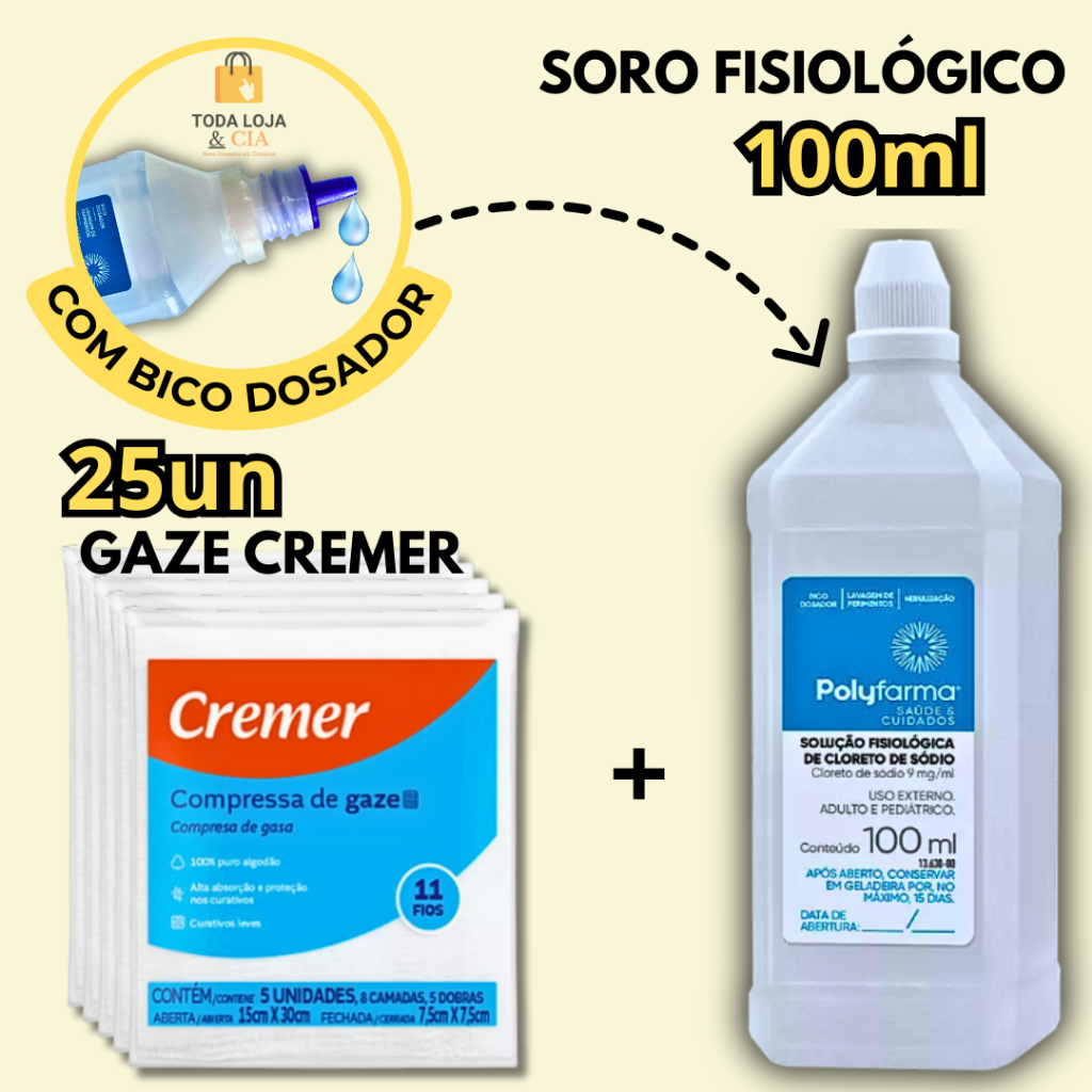 Soro Fisiológico Gaze Cremer Kit Higiene Bebê Cuidados 25 Gaze Cremer 1 Soro 100ml