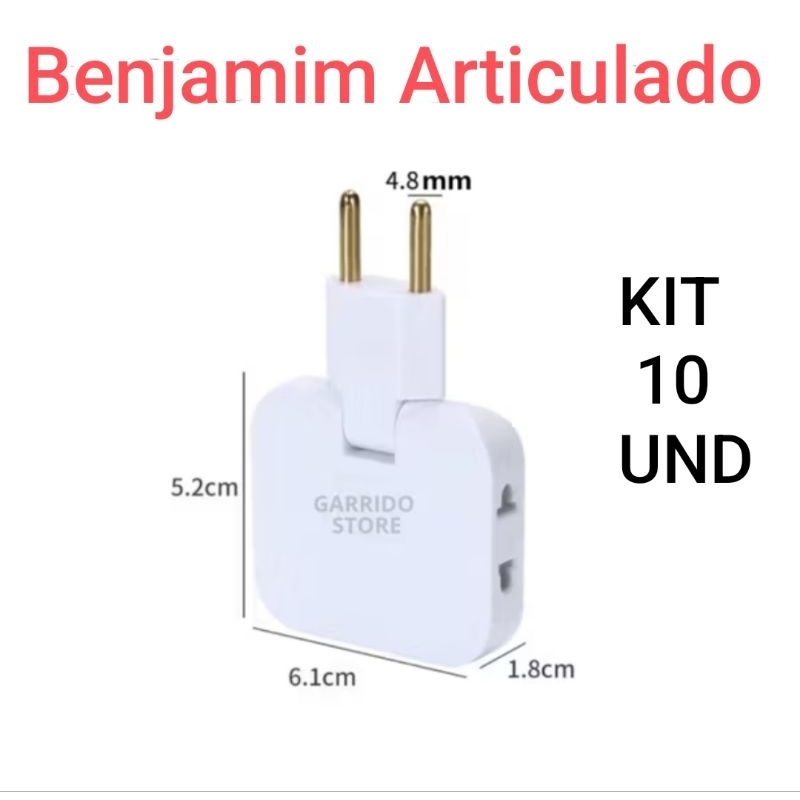 Kit 10 Benjamin T Articulado Dobrável Adaptador de tomada 10A 3 entradas em Oferta na Shopee