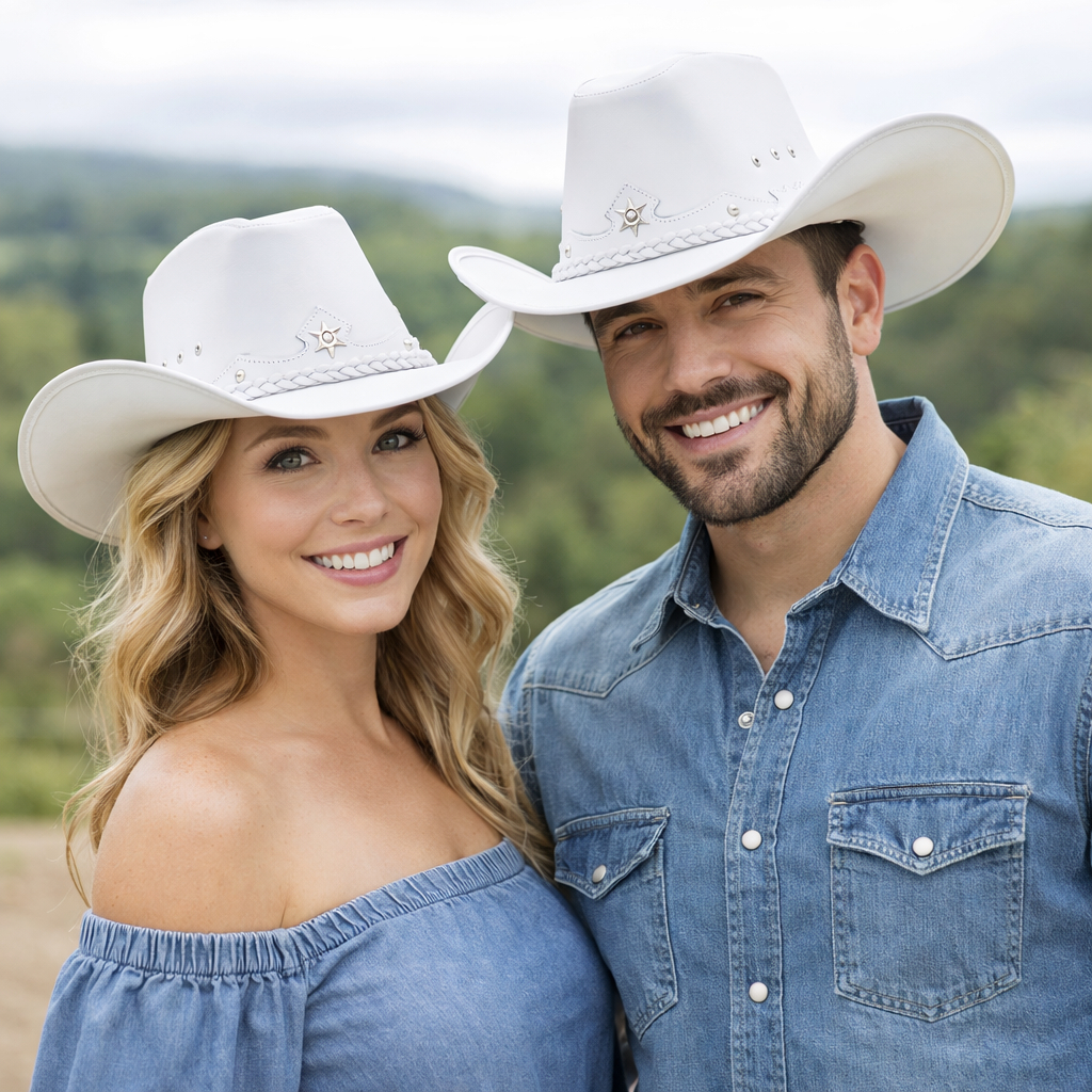 Chapéu Couro Masculino e Feminino Country Rodeio Estilo Americano Boiadeira Boiadeiro Festa de Peão