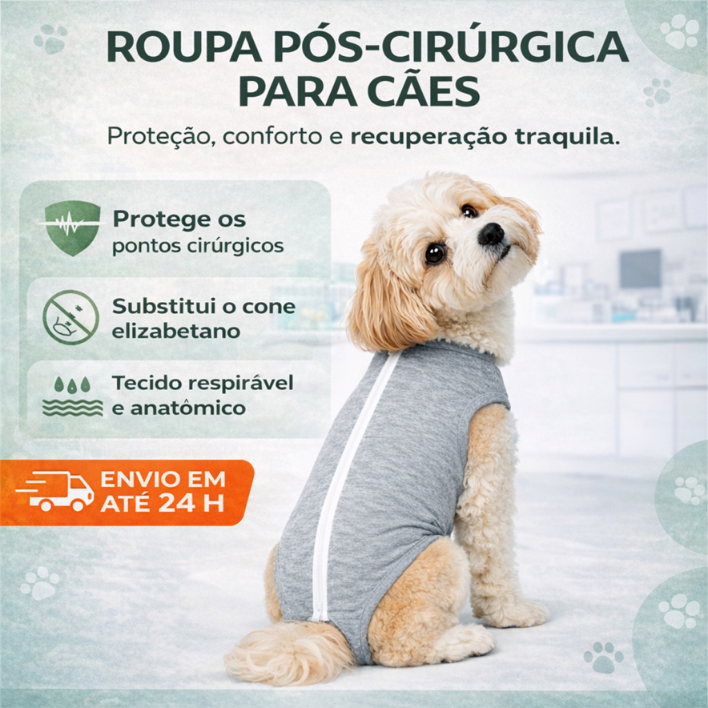 Roupa Pós Cirúrgica Para Cachorro Pós Castração – Substitui Cone Protege Pontos