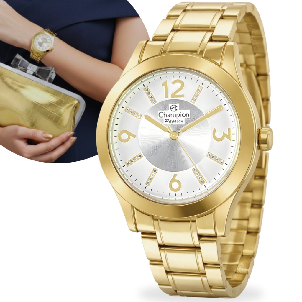 Kit Relógio Feminino Champion Elegante com Bolsa Delicado Luxo Analógico Quartz 