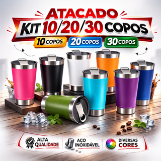 Kit 10/20/30 Copos Térmicos 473ml Com Tampa e Abridor de Garrafas para Cervej. Em Diversas Cores em Oferta na Shopee