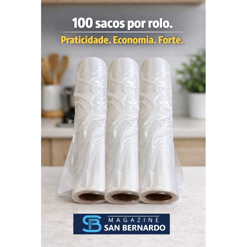 Kit 3 Bobina Saco Plástico rolo picotada Alimentos Freezer e Microondas