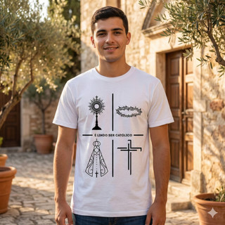 Camiseta Unissex Católica Estampada Minimalista "É Lindo Ser Católico" 100% Algodão Camisa Premium