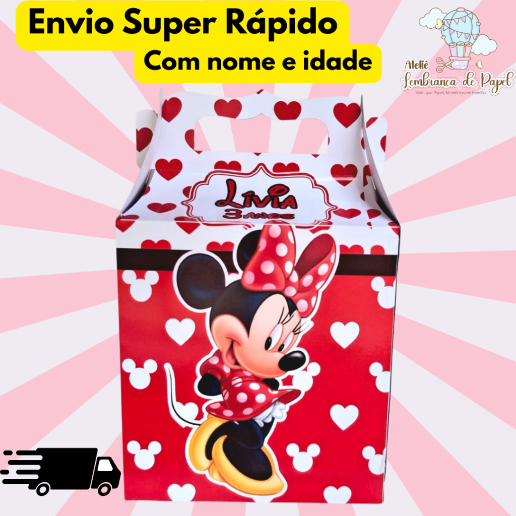 Maletinha Surpresa  Caixinha Personalizada Lembrancinha Minie Vermelha PEGUE E MONTE