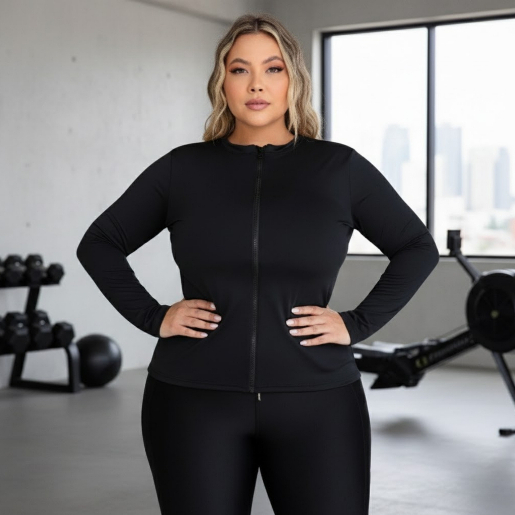 Blusa Térmica Feminina UV com Zíper Plus Size Treino Academia