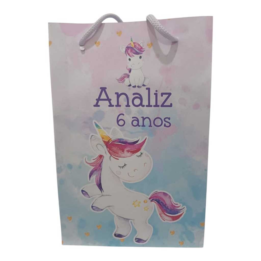 Sacolinha Personalizada com nome e idade (cabe Pipoca) Unicórnio Surpresa Festa Aniversário Lembrancinhas