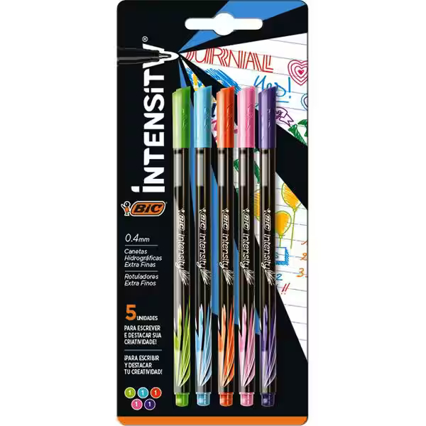 Lepok - Caneta hidrográfica Intensity Ultra Fina Pastel 0.4mm com 5 unidades - Bic