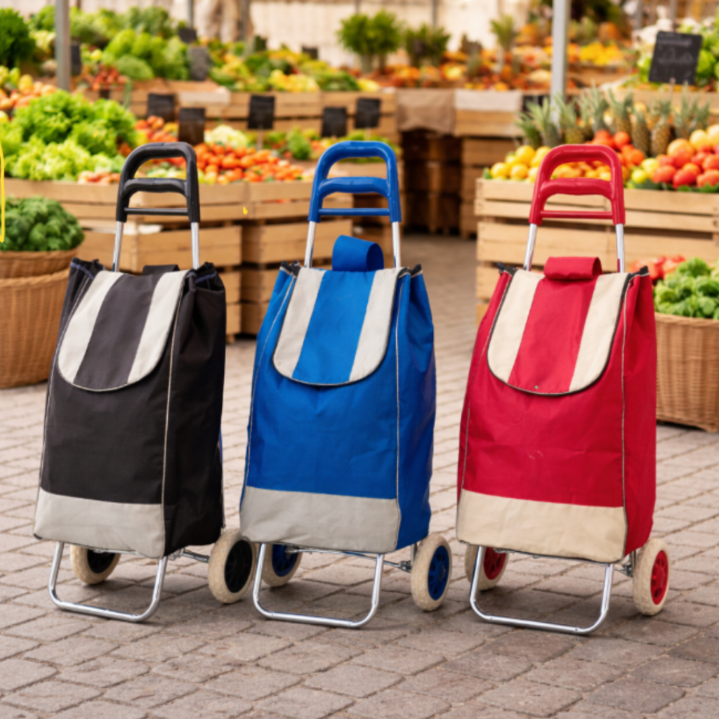 Carrinho de Feira Dobrável com Rodas Grandes Bolsa Resistente Estrutura Reforçada Ideal para Mercado Compras e Dia a Dia