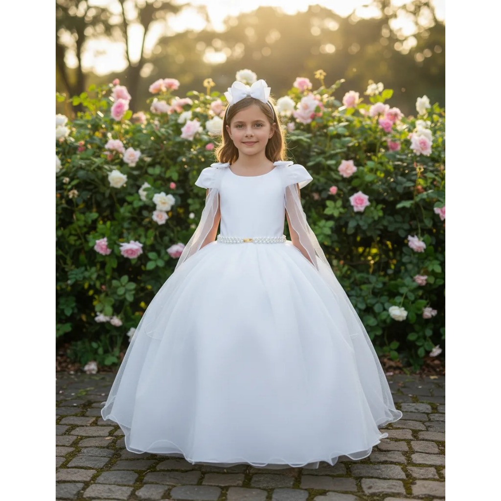 Vestido Longo Diamante Branco Banana Club Daminhas Noivinha Florista Luxo