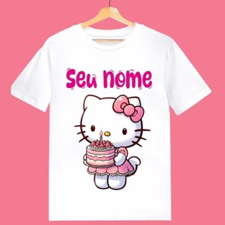 Camisa Camiseta Hello Kitty Com Nome Aniversario Blusa menina Infantil e Adulto em Oferta na Shopee