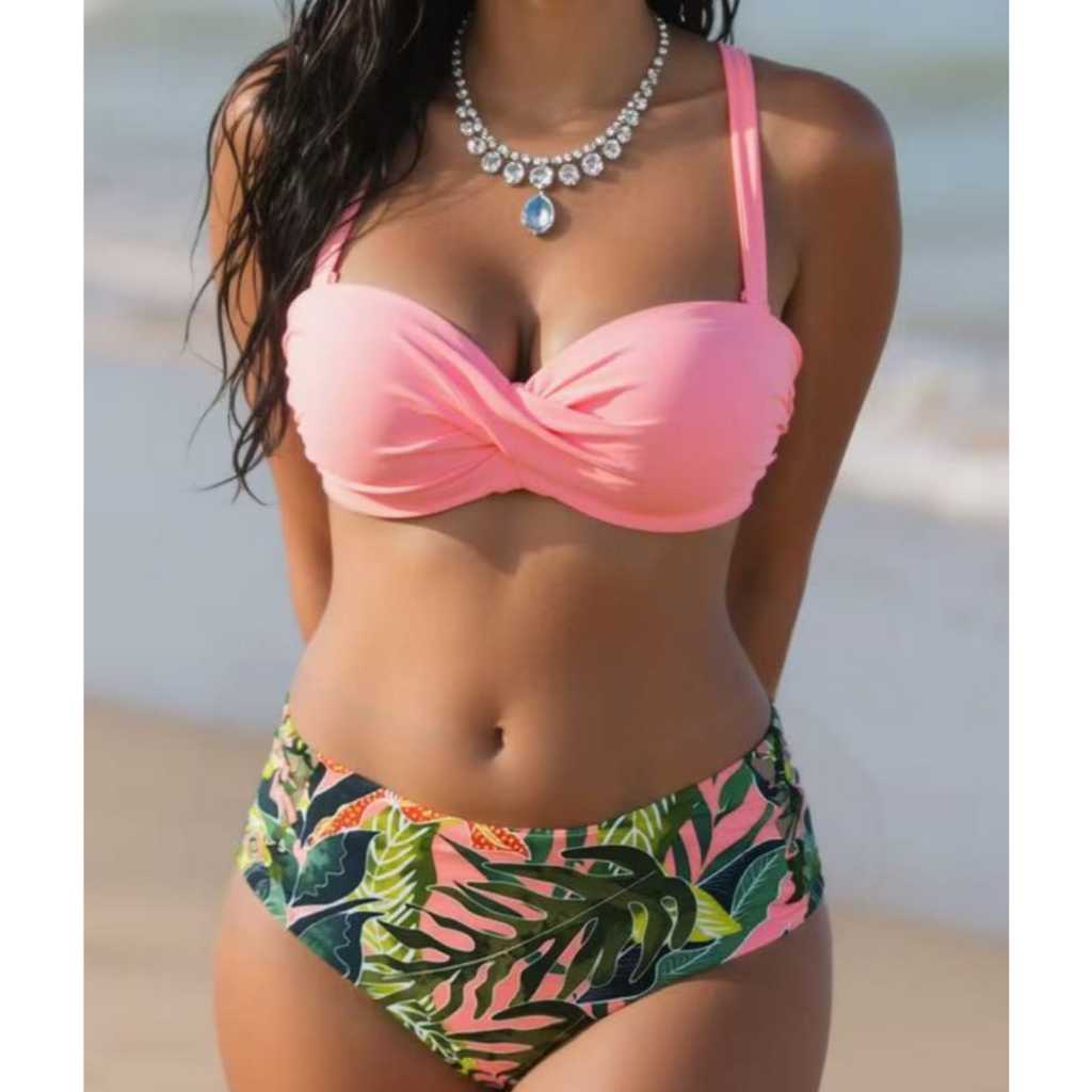 Biquíni Feminino Plus Size Cintura Alta Estampado Lateral com tiras cruzadas– Conforto & Estilo em Oferta na Shopee
