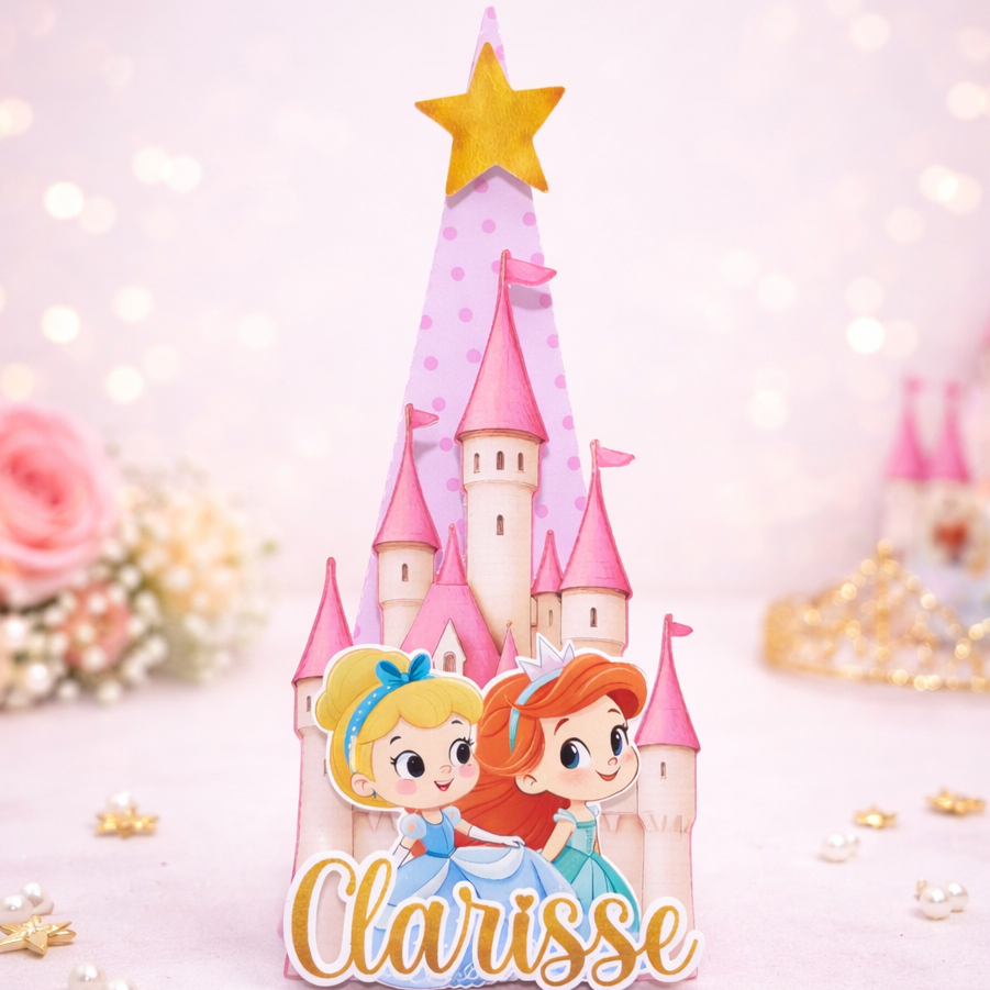 Caixas Pirâmide Princesas Personalizadas 3D – Lembrancinhas Festa Infantil - Aniversário Rosa