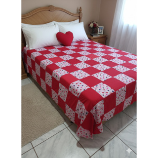 Colcha de Retalho Dupla Face – Artesanal, Acabamento em Barrinha em Oferta na Shopee