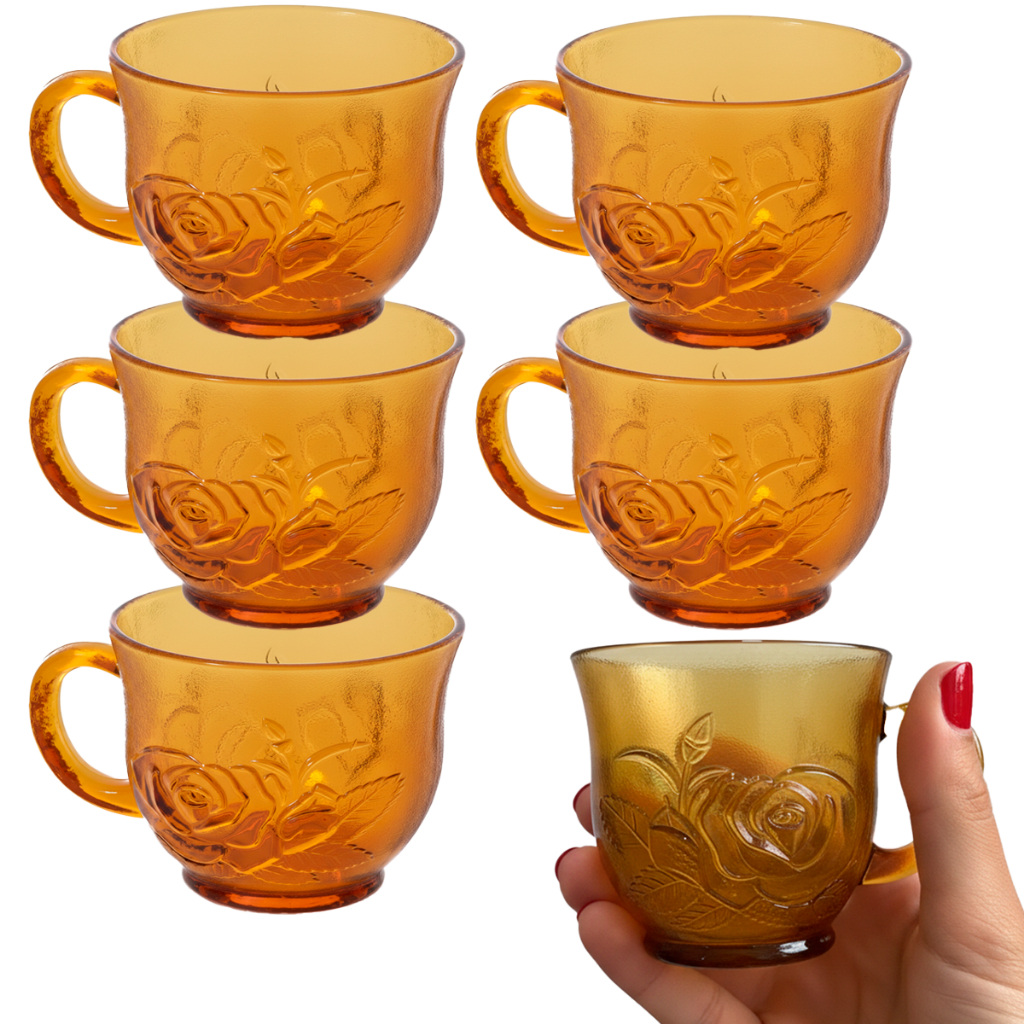 Kit Jogo de 6 Xícaras de Vidro Âmbar 210ml perfeita para cha e cafes A pronta entrega [florida]