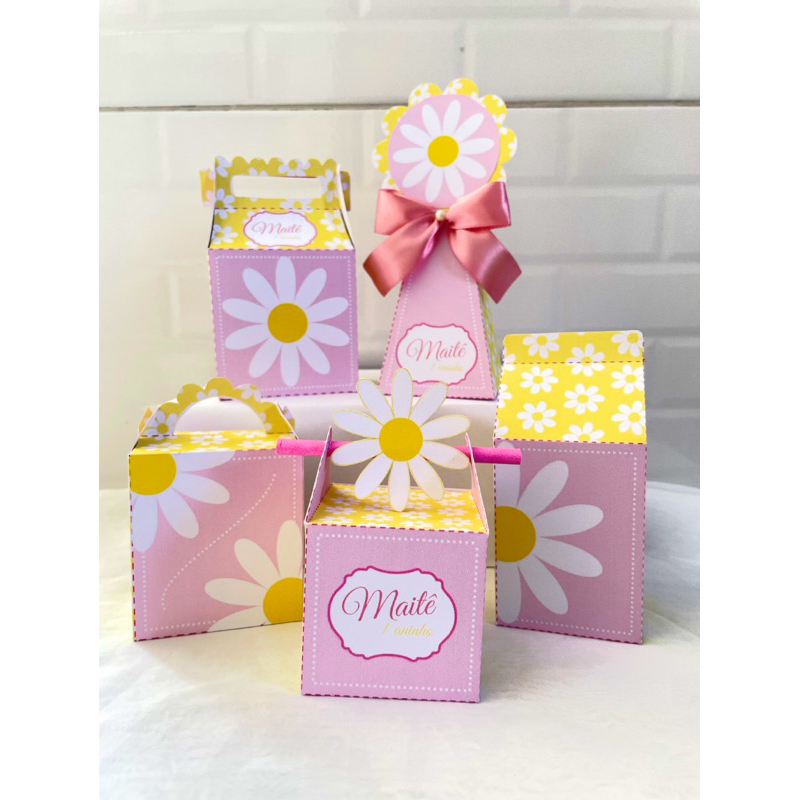 Kit Festa Personalizado Pegue e Monte | Caixinhas Personalizadas Margaridas | Lembrancinhas Aniversário