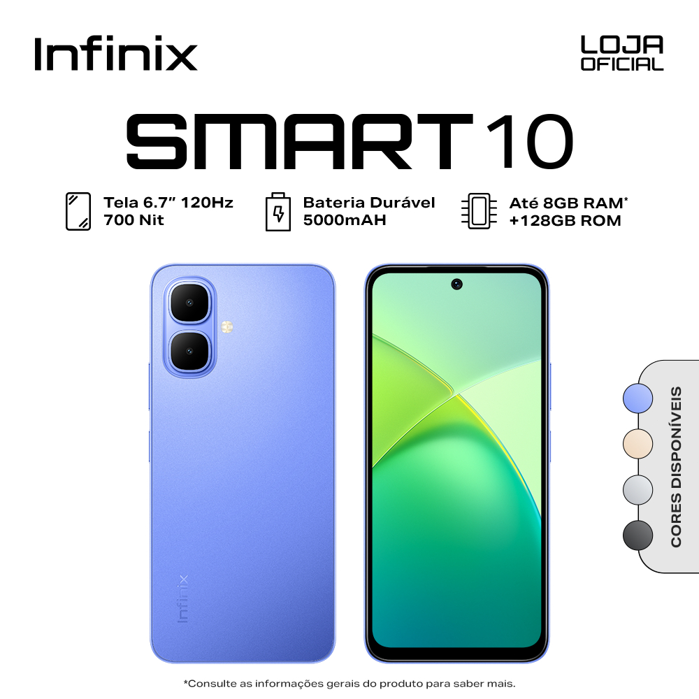 Celular Infinix Smart9/Smart10 X6725 Dual SIM de 128GB 4GB RAM de 6.67"8+2MP 8MP Elegante Altavoces Dobles Ip64 Pantalla