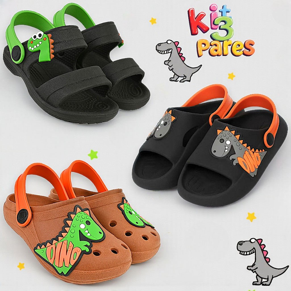 Kit 3 Pares Sandália Babuche Infantil Menino Papete Leve Anatômica Confortável em Oferta na Shopee