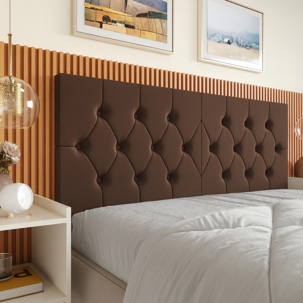 Cabeceira de Cama Box Casal Queen King Capitonê em Suede Estofado Com Suporte Fixação Na Parede