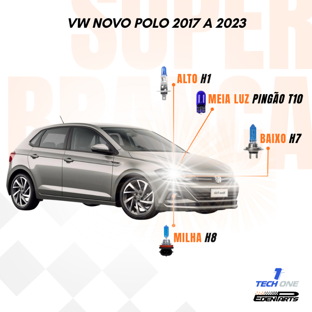 Kit Lâmpadas Super Brancas TechOne – VW Polo 2017 a 2023 + Brinde