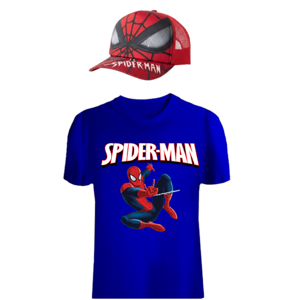Camisa Infantil e boné do Homem Aranha infantil masculino100% Algodão , kit 2 em 1 para seu filho .Lancamento