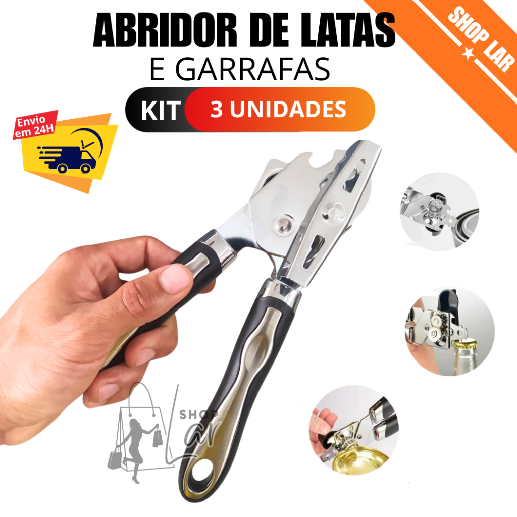 Abridor De Latas E Garrafas Aço Inox Profissional Casa Envio Imediato em Oferta na Shopee
