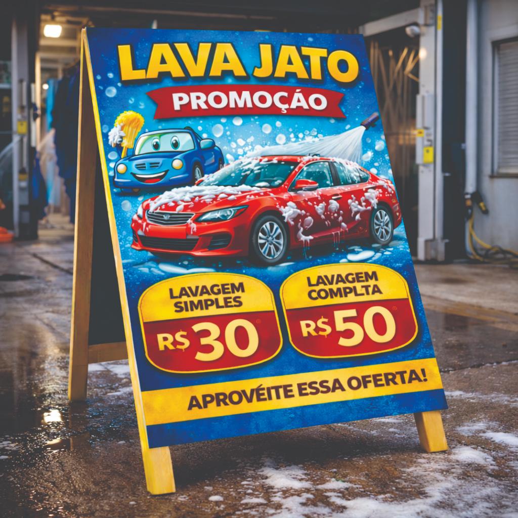 Cavalete de Madeira Para Lava Rapido 55x110cm Personalizado Dupla Face - Montamos Sua Arte