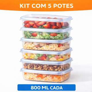 Kit 5 Marmitas 800 Ml Bpa Free Plástico Reutilizável Alimentos Organizadoras em Oferta na Shopee