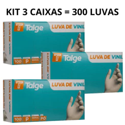 Kit 03 Caixas de Luva Vinil Com Pó e Sem Pó Descartável Tamanho P M G 300 Unidades