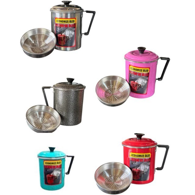 Filtro de óleo de Cozinha com Tampa Panela Copo de Alumínio Polido ou Colorido 1 Litro