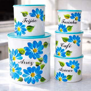 Kit Potes Mantimento 5 Peças Tampa Vedada Decorado Organizador Cozinha Plástico em Oferta na Shopee