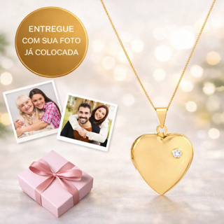 Colar Relicário Coração Ponto de Luz Semijoia de Luxo Banhada a Ouro18k Garantia em Oferta na Shopee