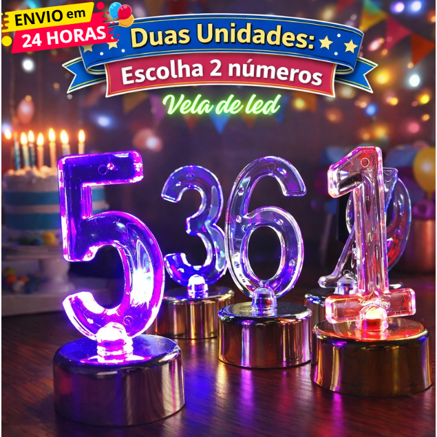 kit 2 Unidades Vela De Led De Número Topo de Bolo Pisca Várias Cores Para Decoração De Aniversário em Oferta na Shopee