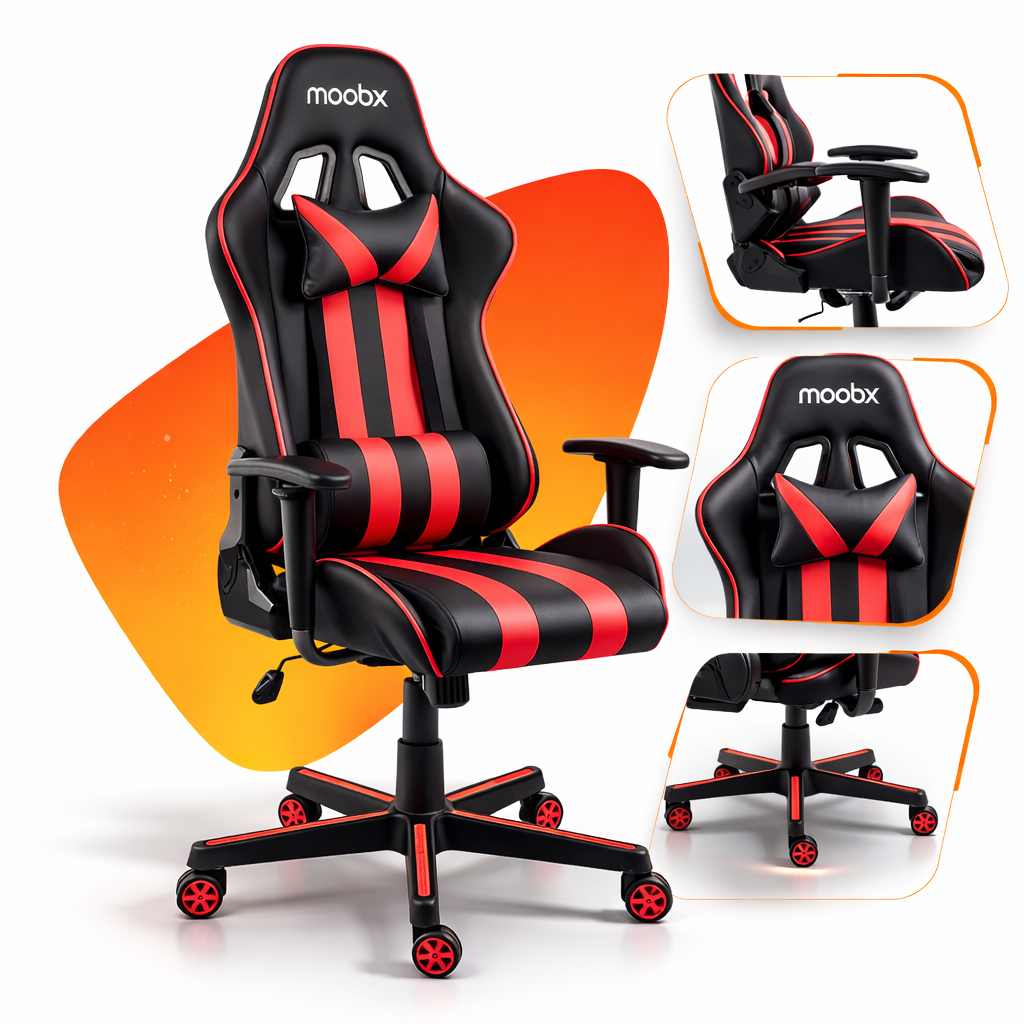 Cadeira Escritório Gamer Moob Nitro Para PC Ergonômica Reclinável Profissional Preto Vermelha