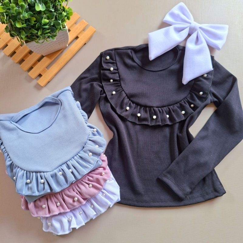 Blusa Infantil Manga Longa Ribana Babado