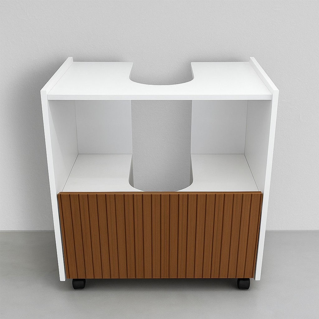 Gabinete De Banheiro Organizador Àrmario 1 Porta Pia De Coluna Com Rodízios Cor Branco Ripado