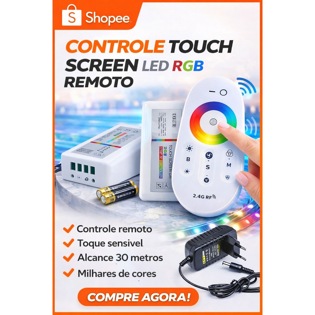 Comando + Controle Touch RGB Piscina + Fonte 12V 2AMP em Oferta na Shopee