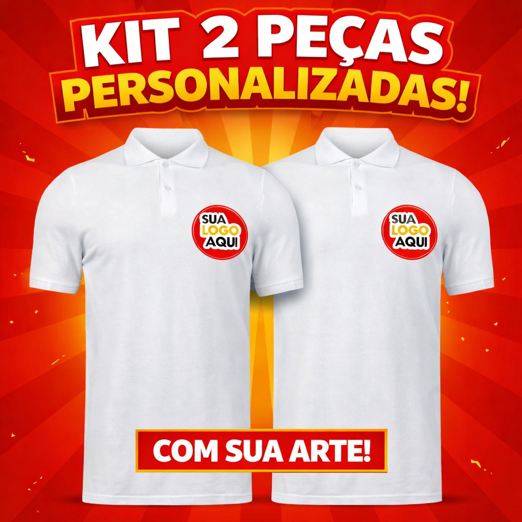 Kit 2 Camisas Personalizadas Gola Polo Logo Frente DTF Piquet Premium Uniforme Fardamento Empresa em Oferta na Shopee