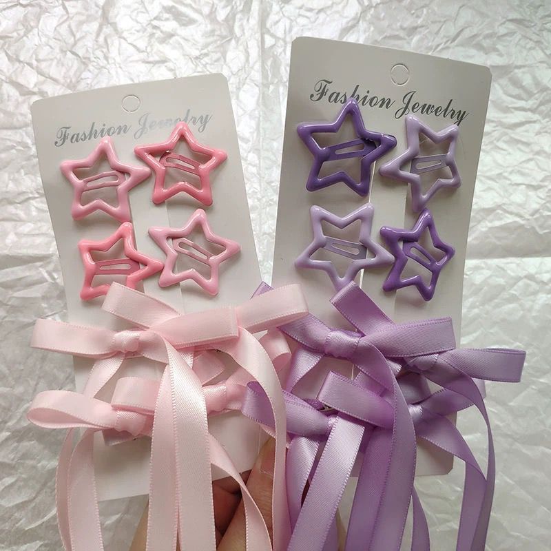 Presilha de Cabelo Estrela com Laço de Cetim - Acessório Infantil Vibrante Perfeito para Looks de Show, Festas e Meninas