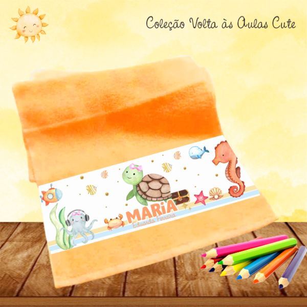 Kit 3 Toalhinhas Fundo do Mar Cute Escolar Lavabinho Personalizada com Nome Linda Delicada