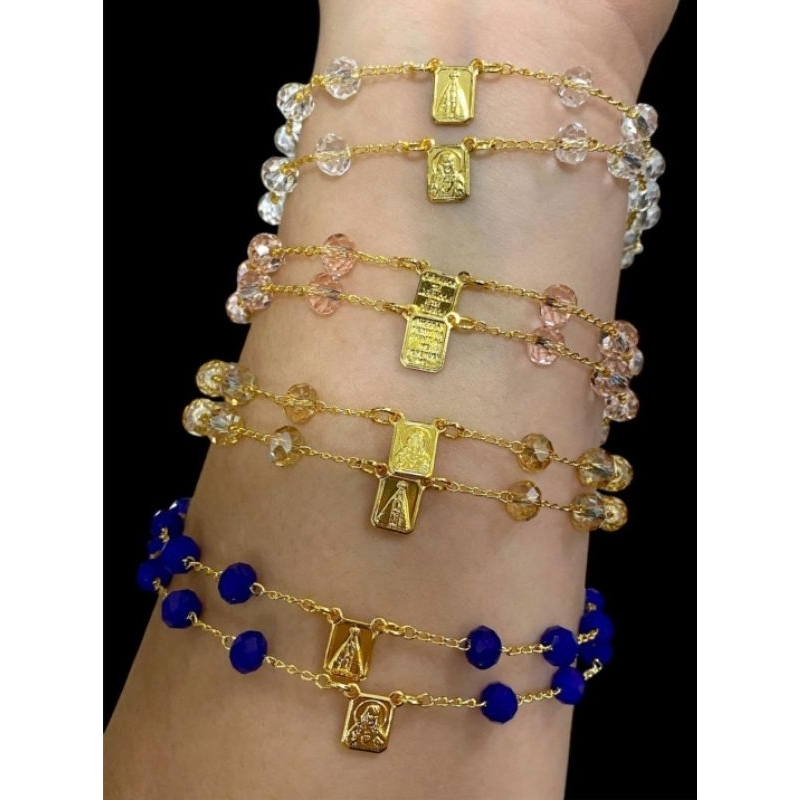 terço pulseira Nossa senhora Aparecida escapulário folheado