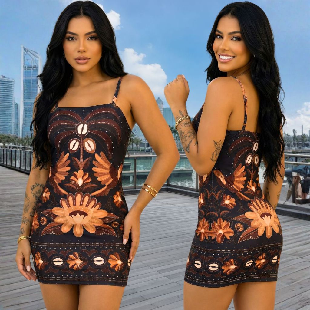 Vestido Curto Feminino Poliamida Premium ,Alta Elasticidade,  Caimento Perfeito Floral Look Verão em Oferta na Shopee