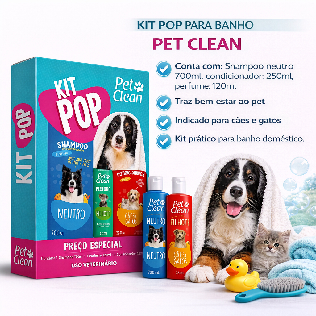 Kit Banho p/ Cães e Gatos Kit Pop Pet Clean em Oferta na Shopee