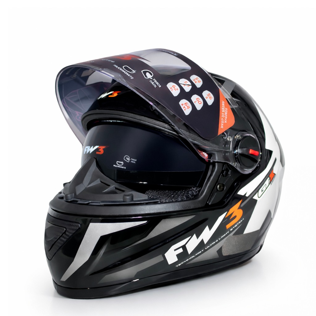 Capacete GTX Star Preto Brilhante Grafite com Prata Óculos Interno Viseira Cristal