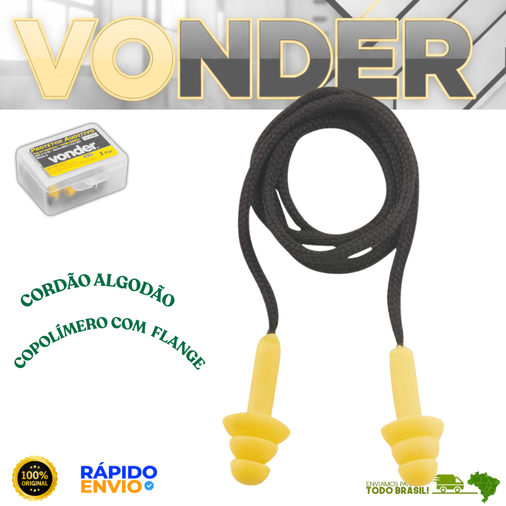 Protetor Auditivo Tipo Plug De Copolímero 1 Par Proteção do Sistema Auditivo Vonder Oferta Original