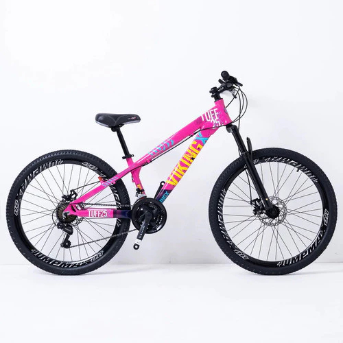 bicicleta vikingx tuff 25 rosa com azul câmbio shimano 21V aro vmaxx pneu liso